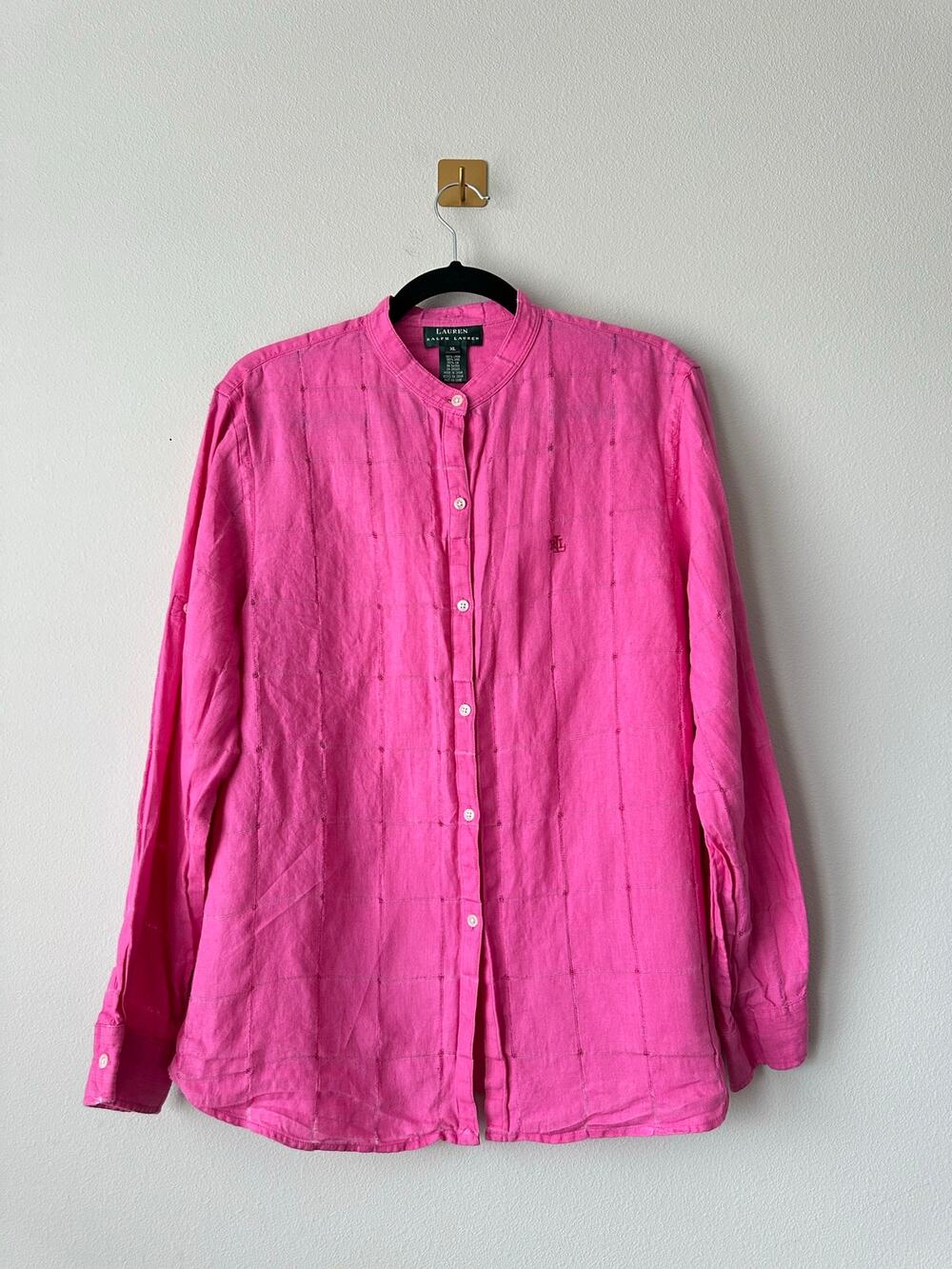 Vintage Lauren Ralph Lauren Pink Linen Button Front Shirt XL Coastal Cottagecore